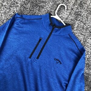 Callaway Pullover Mens Large Blue 1/4 Zip Fleece Golf Mock Neck Top Layer